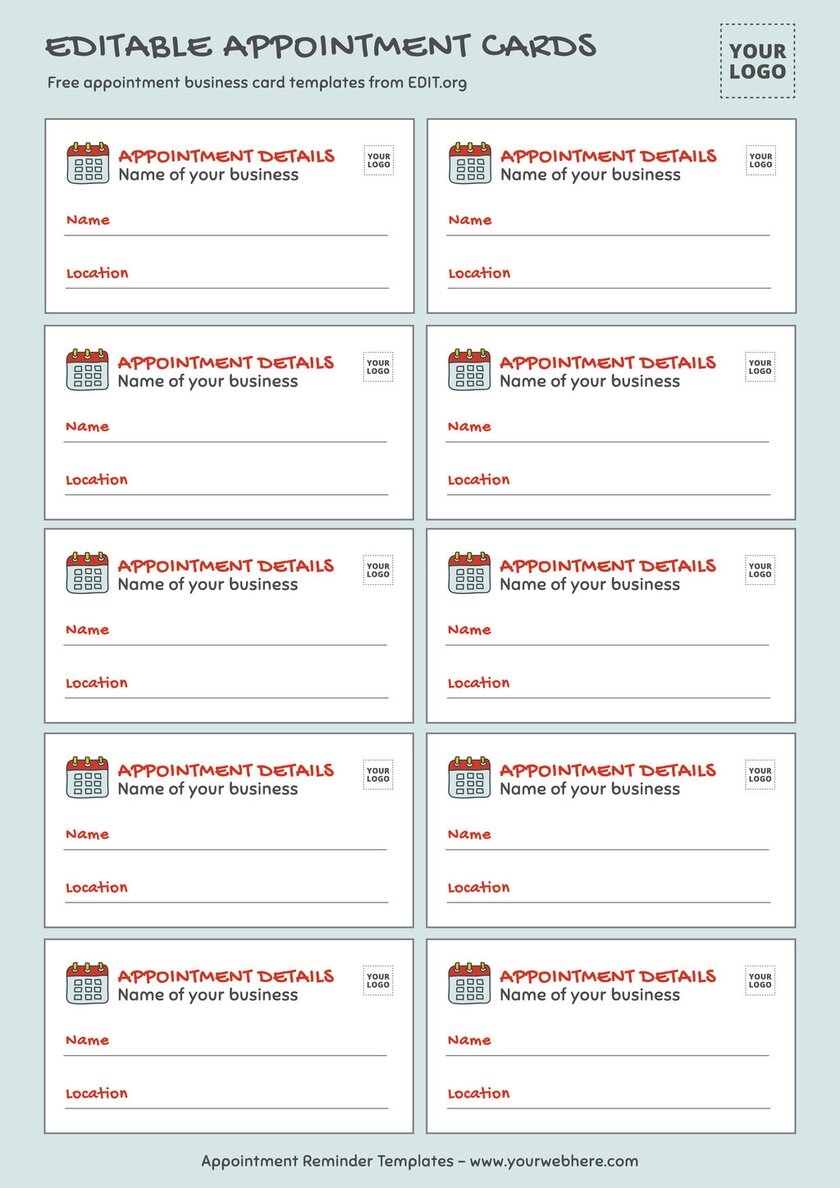 free printable appointment reminder appointment card template