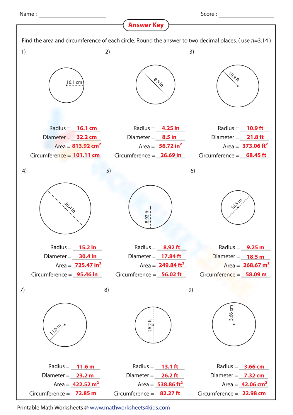 equation of a circle worksheet with answers pdf
