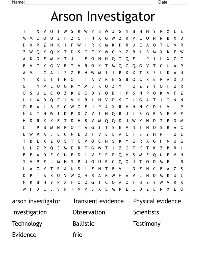 Arson Evidence Review Puzzle Template Answer Key
