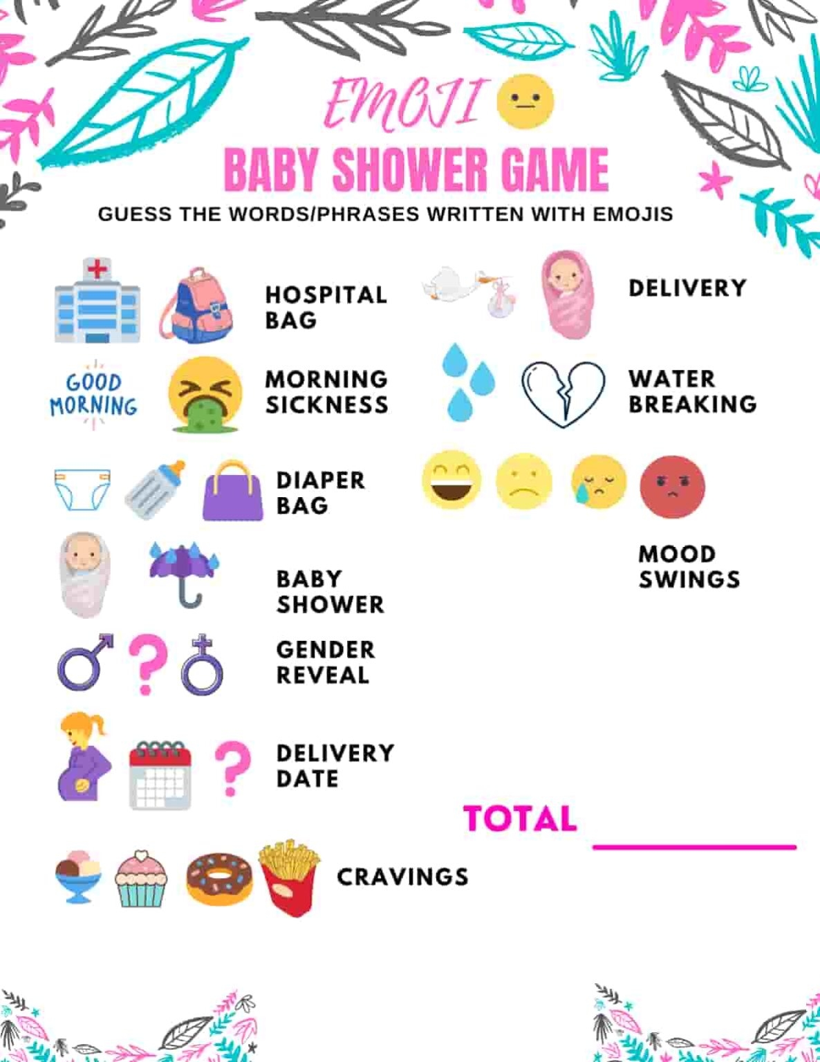 Baby Shower Emoji Game Guide 2 Printable Included 