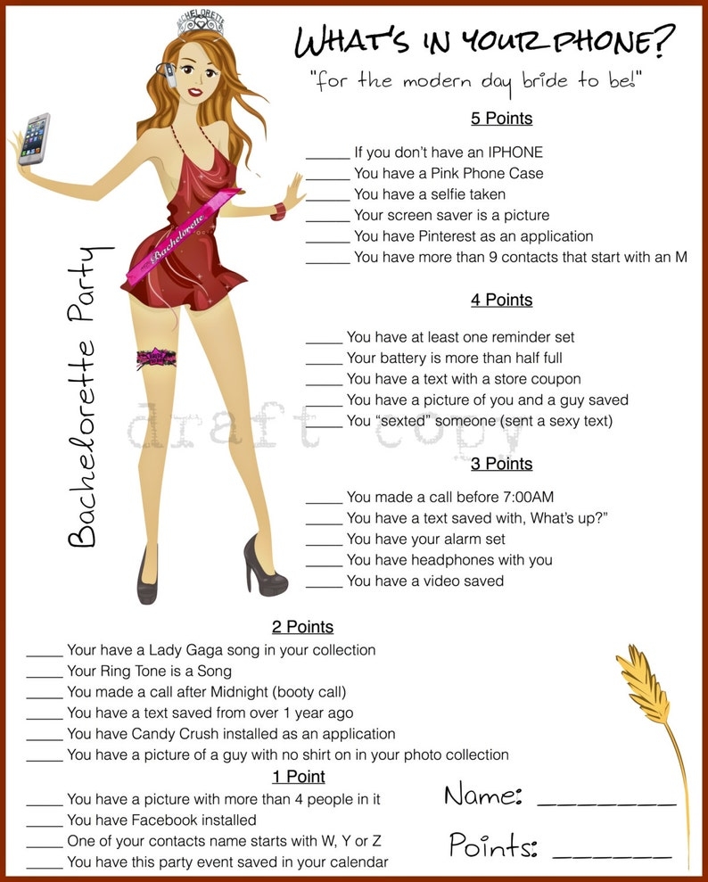 Bachelorette Party Games Free Printable