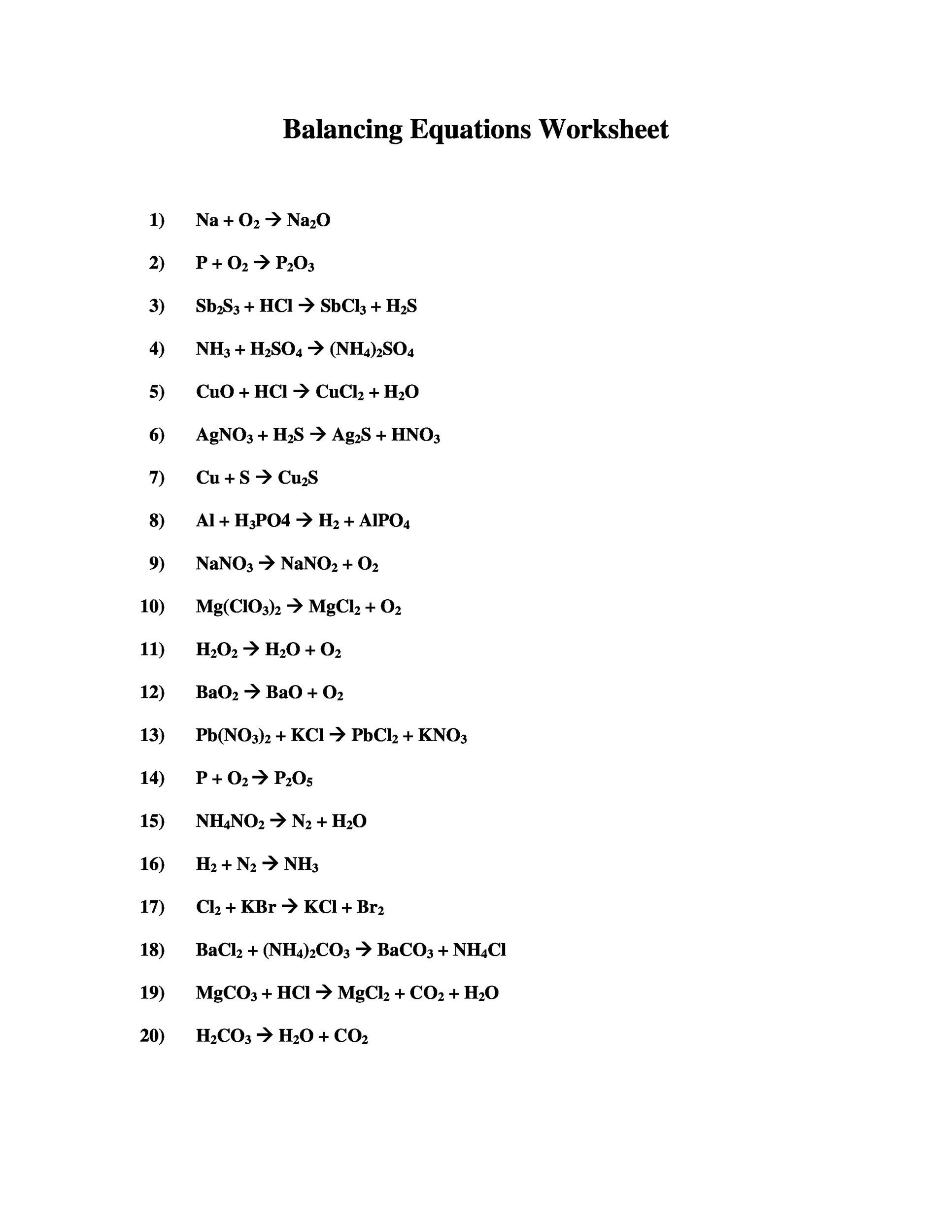 Balance Chemical Equations Easy Worksheet Mastering The Art Of 