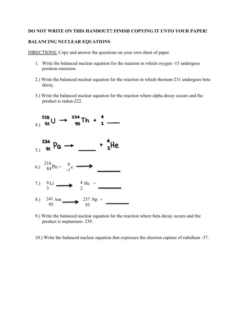 Balance Nuclear Equations Worksheet Equations Worksheets