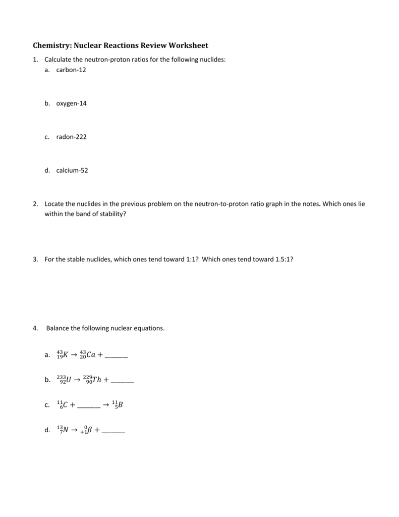 Balance Nuclear Equations Worksheet