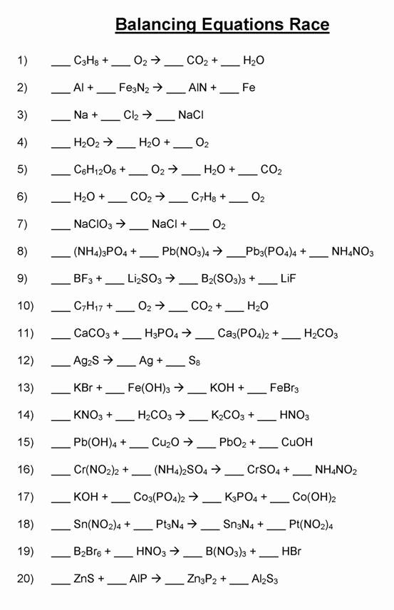 writing balanced chemical equations worksheet