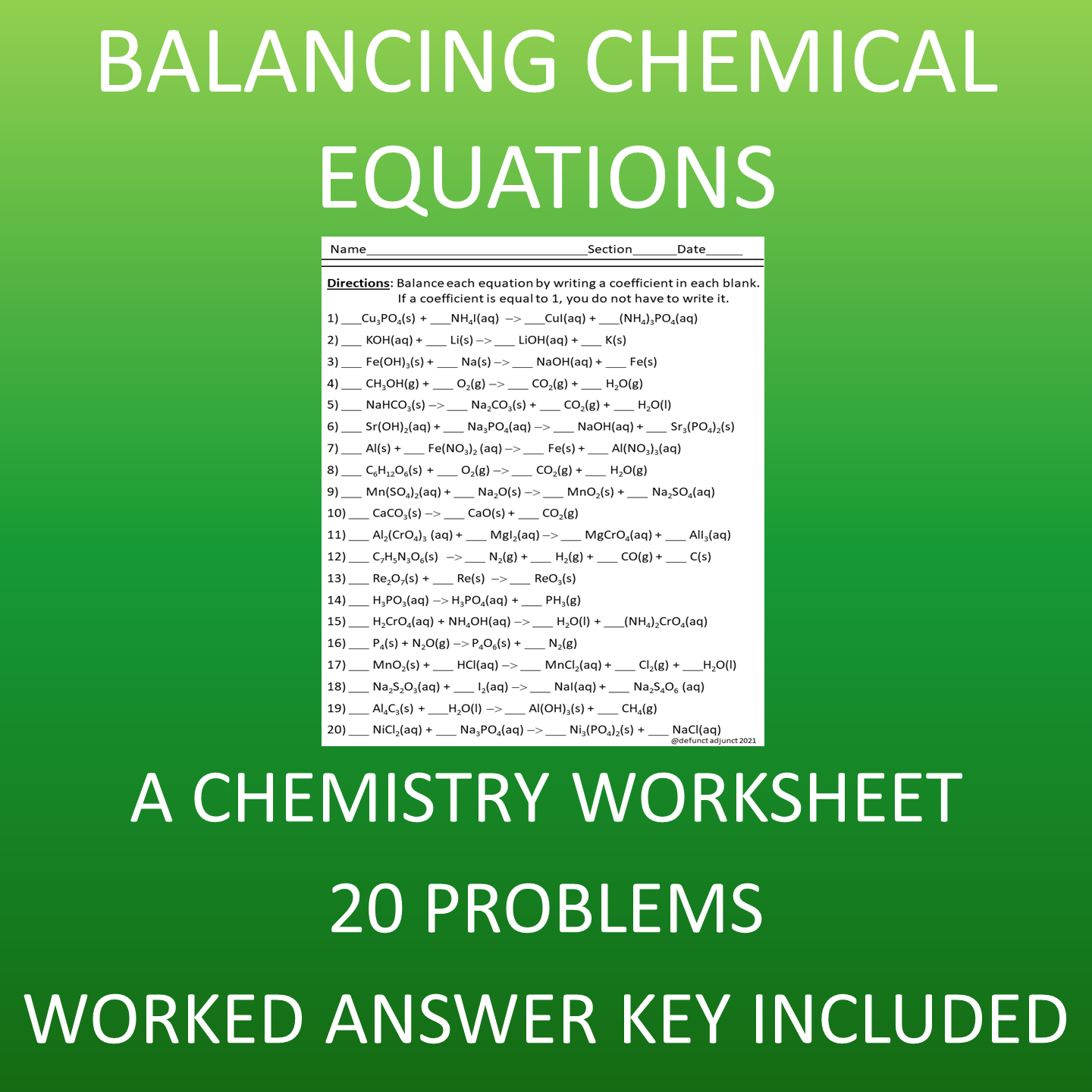 chemistry balancing chemical equations worksheet answers