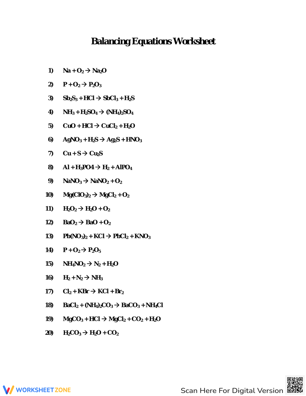 Balancing Chemical Equations Answer Key Worksheets 2024 Worksheets 