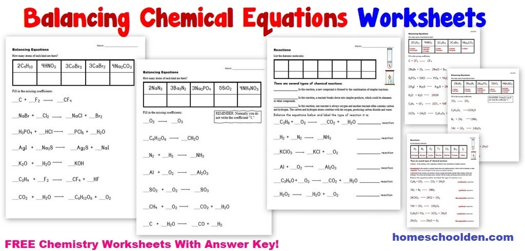 Balancing Chemical Equations Free Worksheets Homeschool Den 