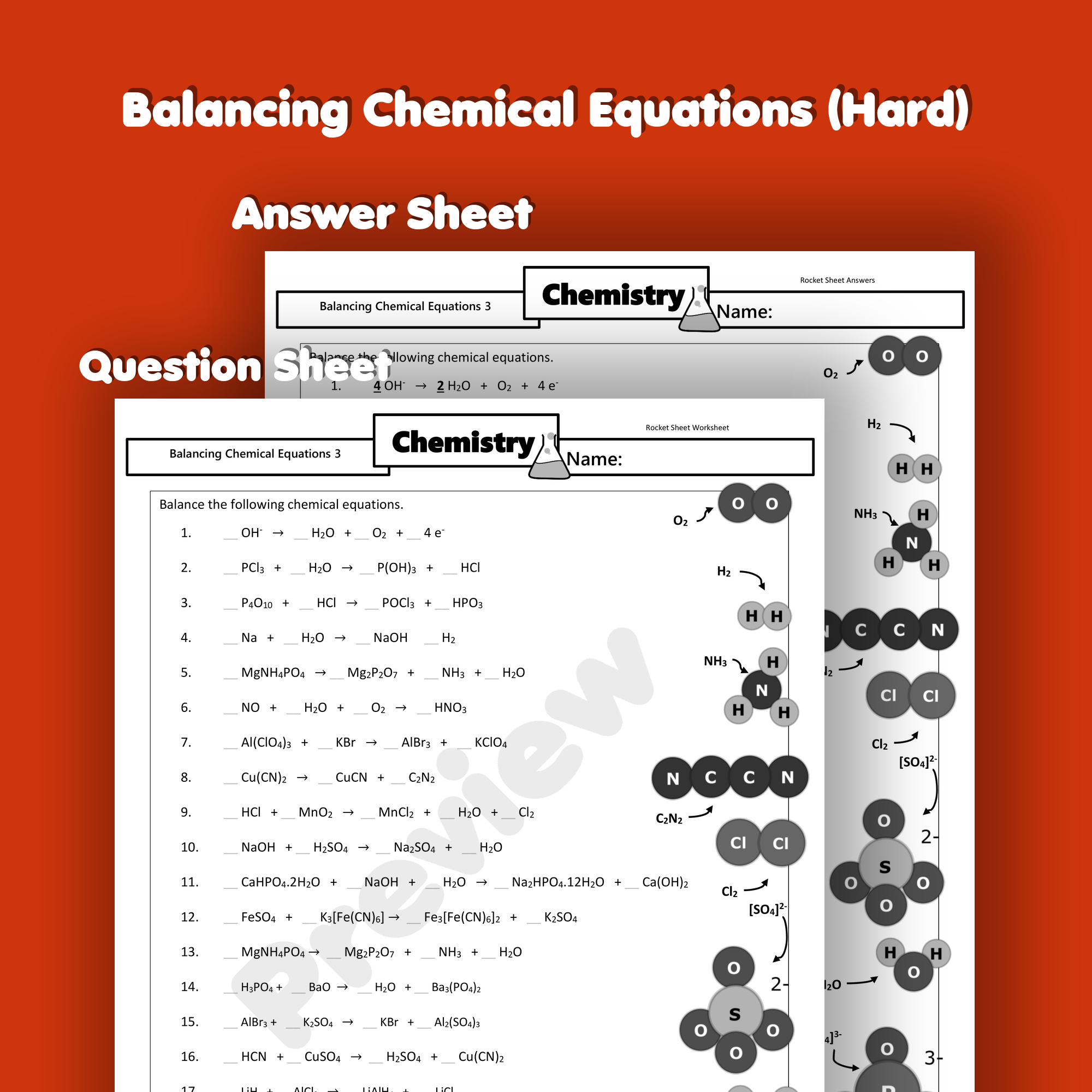 Balancing Chemical Equations Hard Worksheet GCSE Rocketsheets