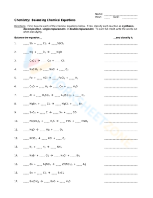 Balancing Chemical Equations Interactive Worksheet Live Worksheets 