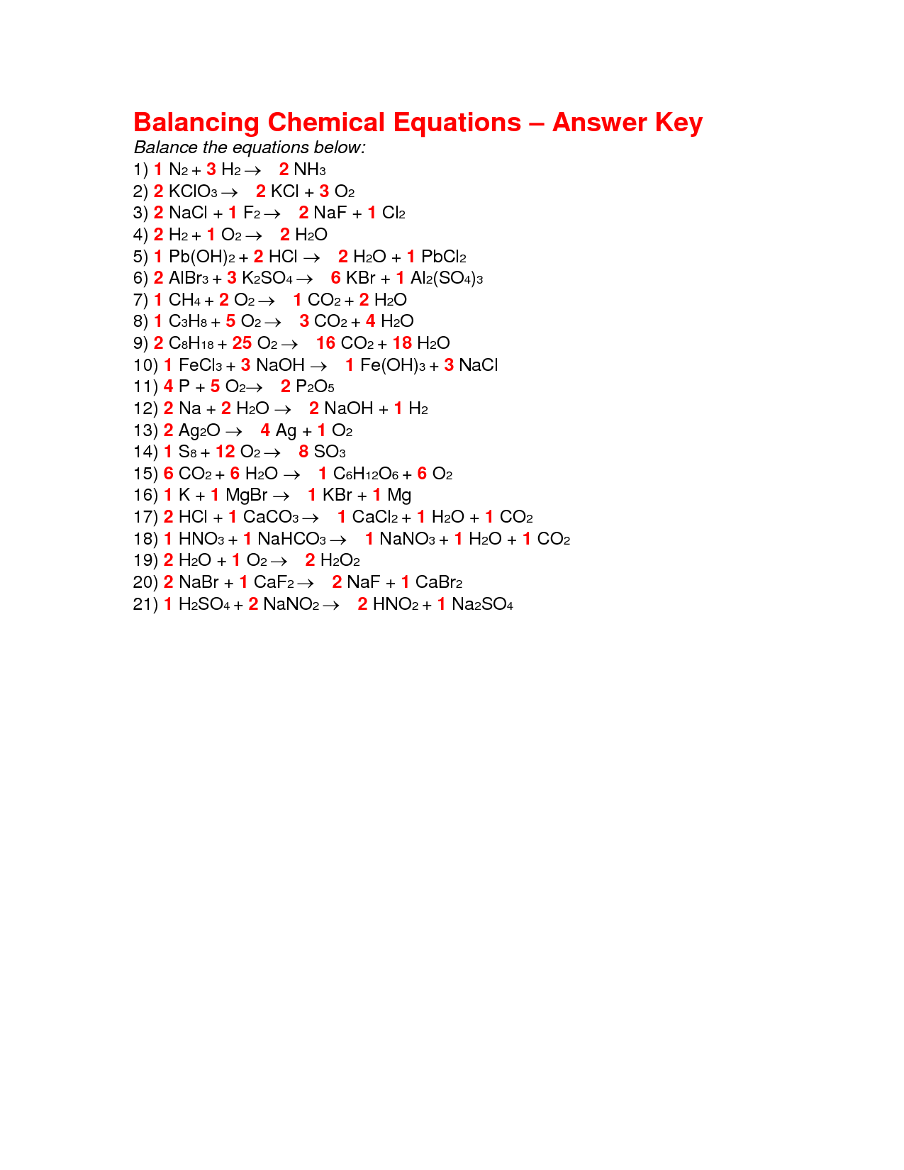 answer key balancing chemical equations worksheet answers