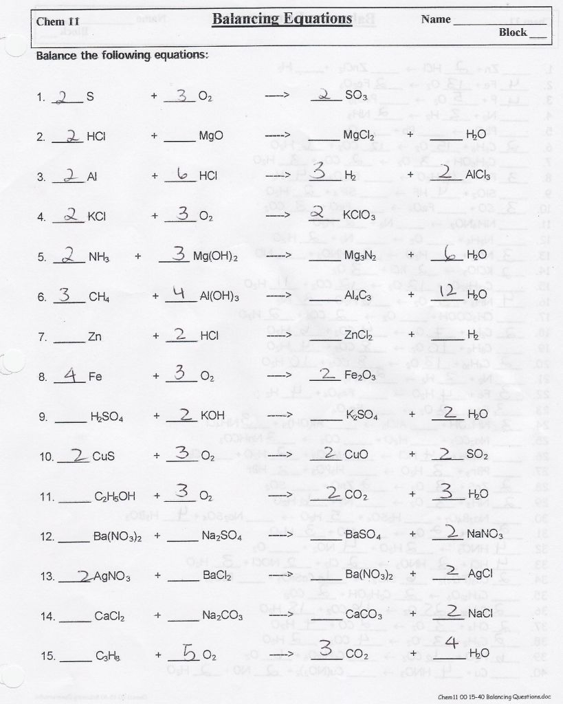 balancing chemical equations worksheet 2 answer key