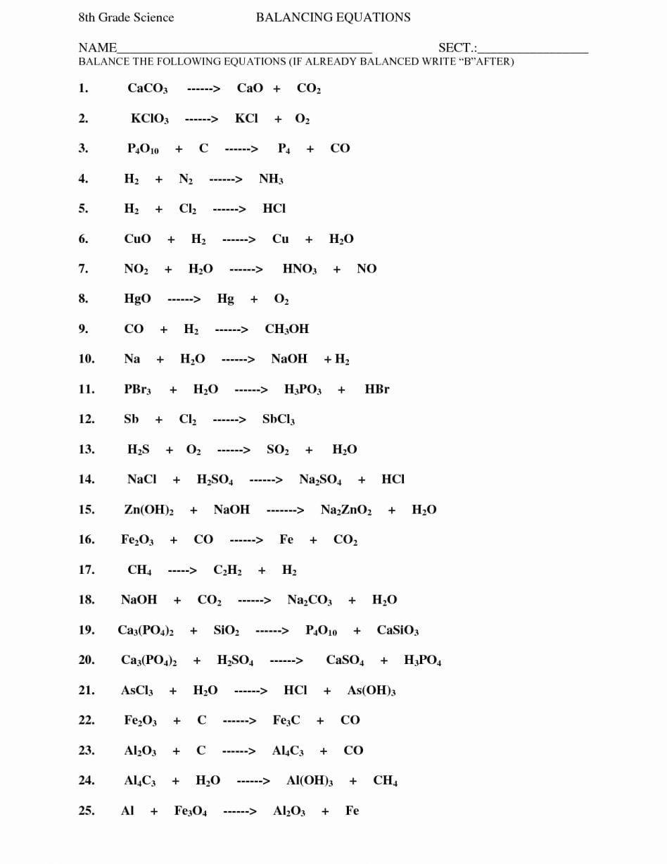Balancing Chemical Equations Worksheet Pdf Db excel