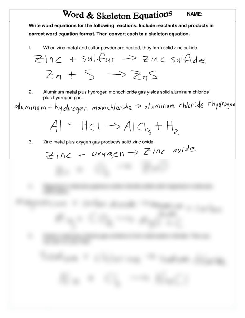 Balancing Chemical Equations Worksheet Worksheets Library