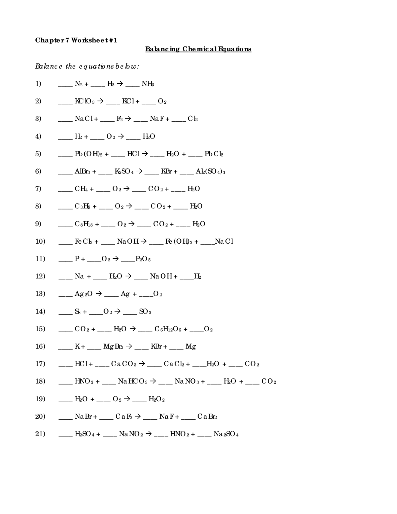 Balancing Equations 10 PDF Worksheets Library