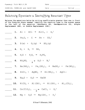Balancing Equations And Identifying Reaction Types Worksheet Answers 