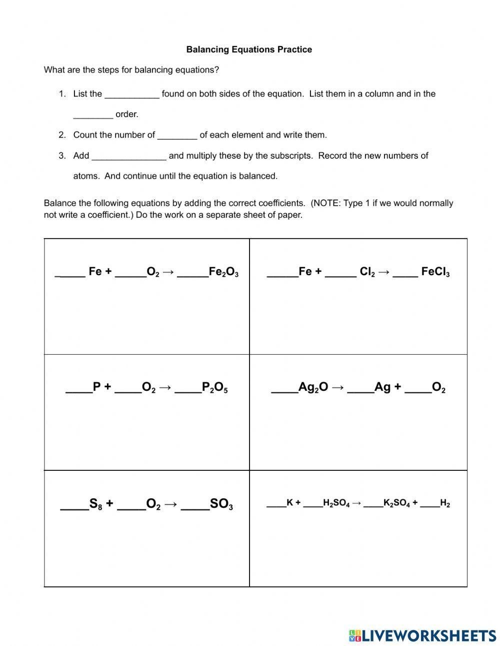 Balancing Equations Practice Worksheet StudyX Worksheets Library