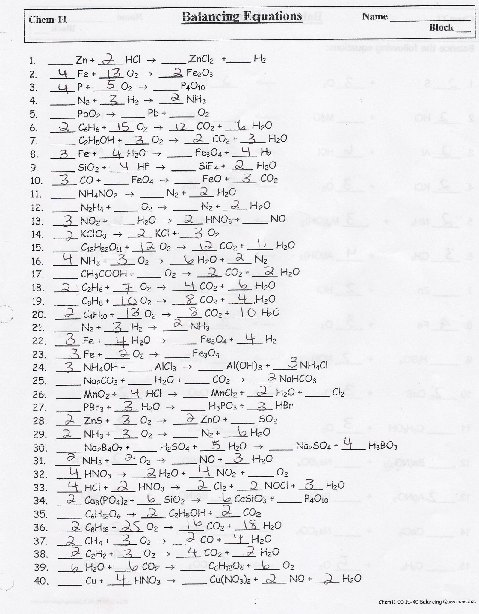 Balancing Equations Worksheet 1 Db excel
