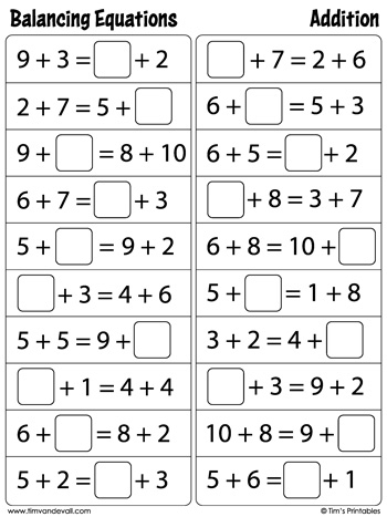 Balancing Equations Worksheet Addition Tims Printables Worksheets 