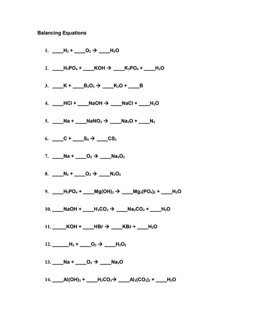 Balancing Equations Worksheet PDF Worksheets Library