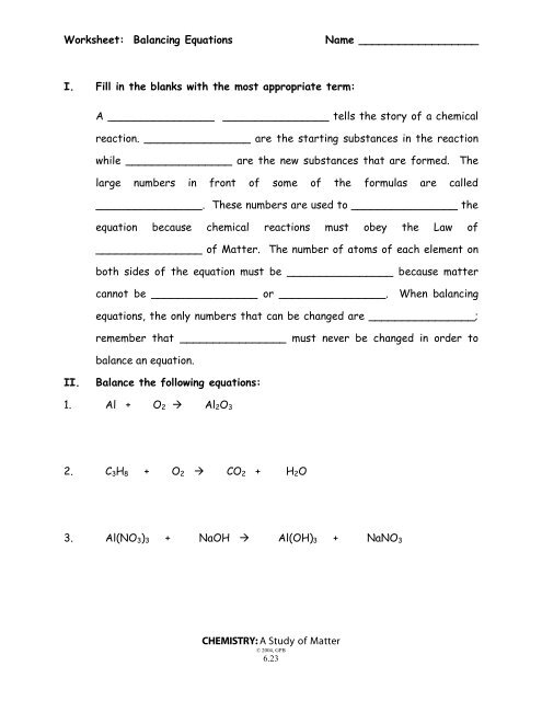 balance equation worksheet