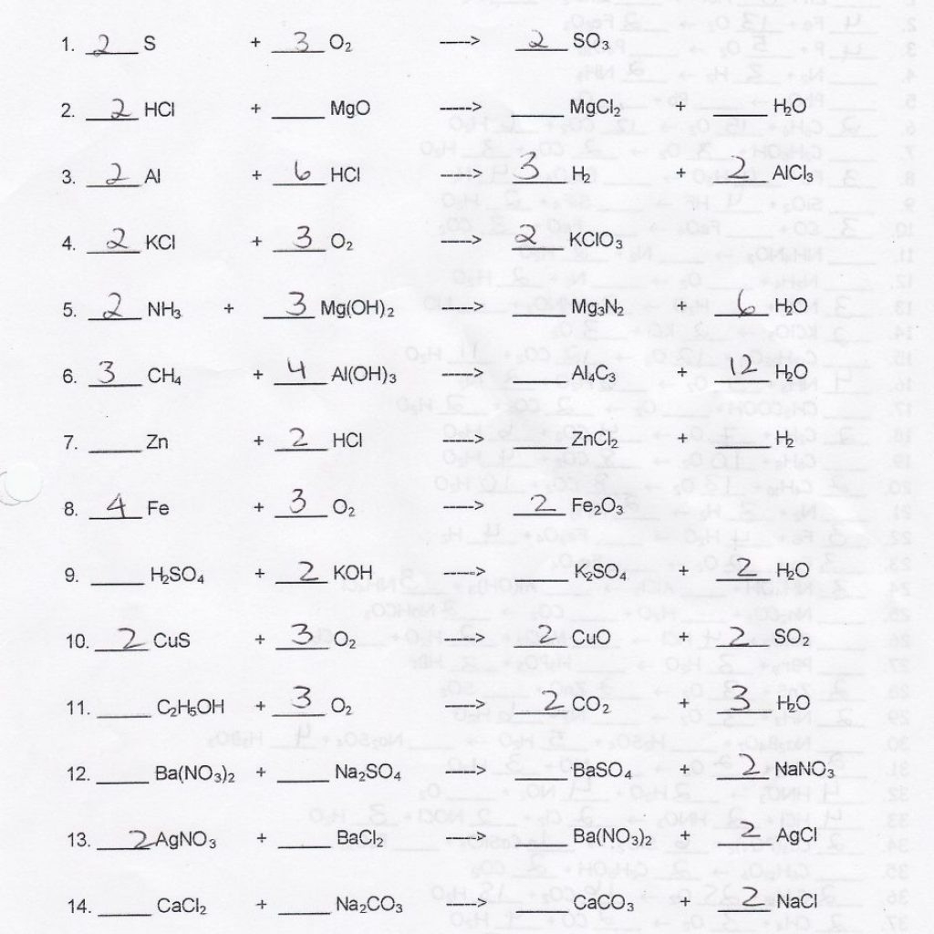 Balancing Equations Worksheets 1 Answer Key Balancing Db excel