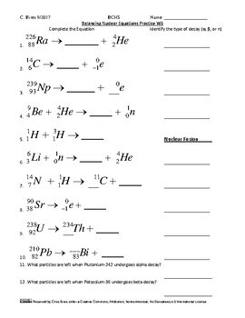balancing nuclear equations worksheet