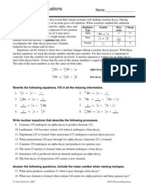 nuclear equations worksheet with answers pdf