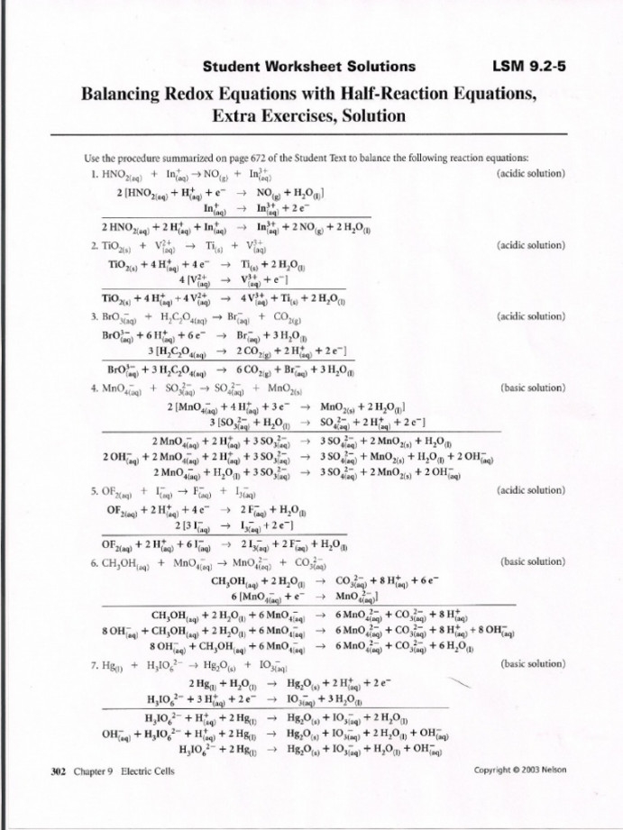 Balancing Redox Equations Worksheet Answers Printable PDF Template