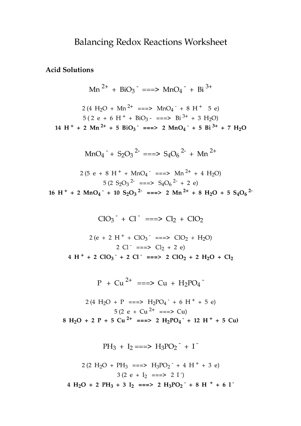 Balancing Redox Reactions Worksheet Studocu Worksheets Library