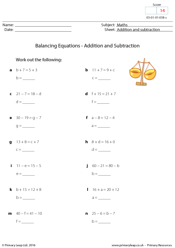 Balancing Simple Algebraic Equations Worksheets Tessshebaylo