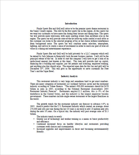 Bar Business Plan Template 18 Free Word Excel PDF Format Download
