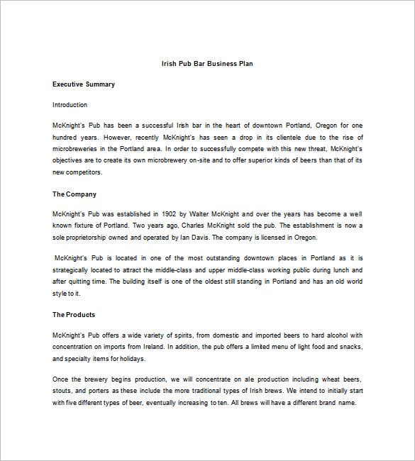 Bar Business Plan Template 18 Free Word Excel PDF Format Download