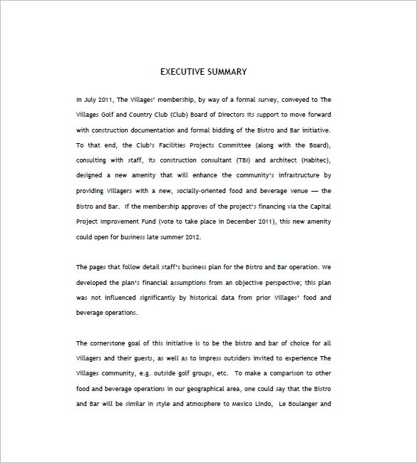 Bar Business Plan Template 18 Free Word Excel PDF Format Download