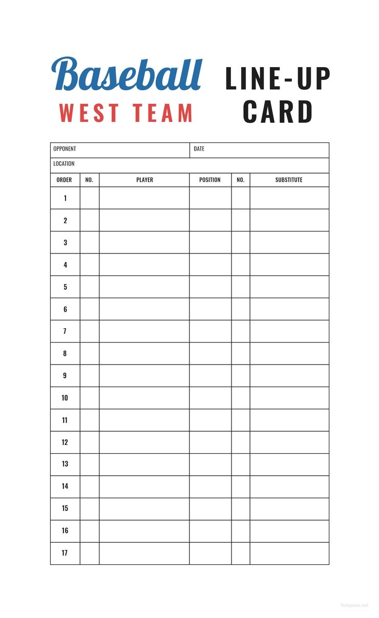 Baseball Line up Card Template In Word Illustrator Pages Publisher