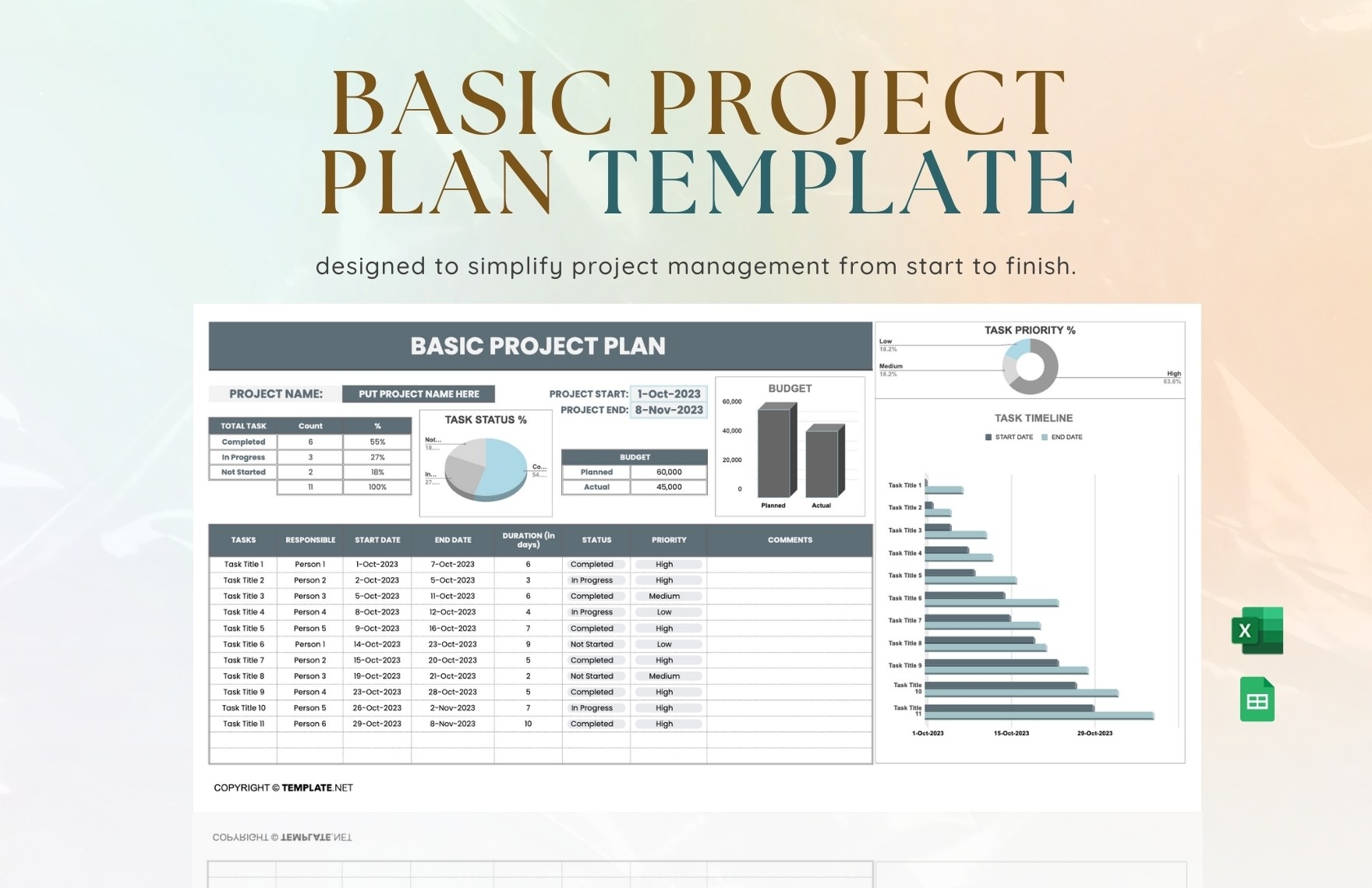 Basic Project Plan Template In Excel Google Sheets Download