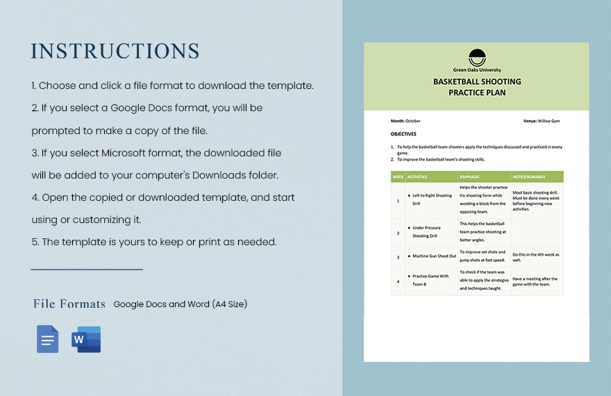 Basketball Shooting Practice Plan Template In Google Docs Word Pages 