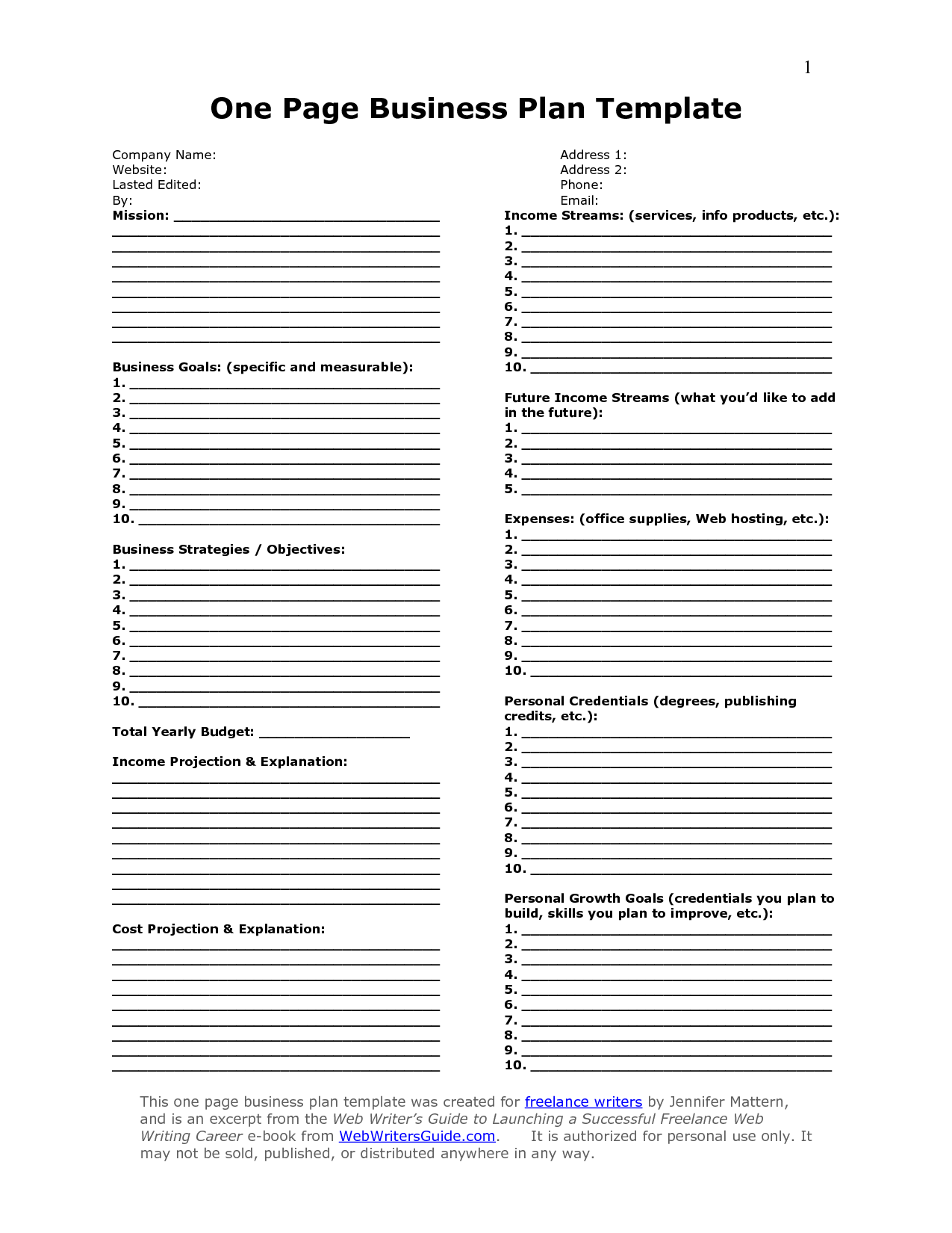 templates for a business plan