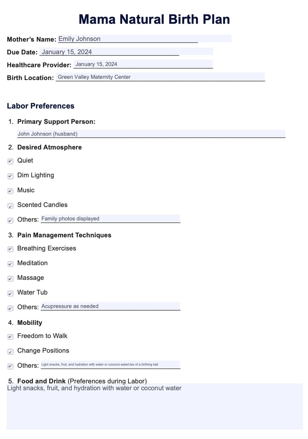 Birth Plan Template Basic Free Download And Print For You 