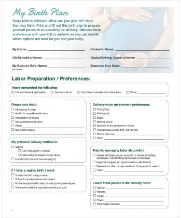  Birth Plan Template PDF Free Download PRINTABLE 