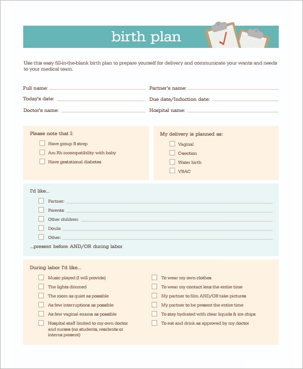 Birth Plan Template Pdf