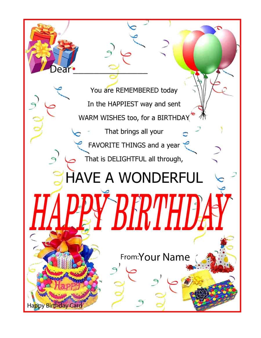 Birthday Card Templates Free Printable