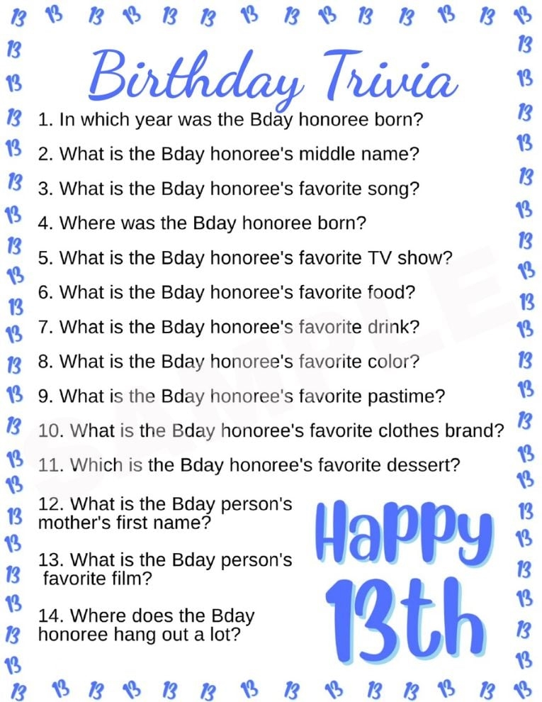 Birthday Party Games For 13 Year Olds Free Printable 58 OFF