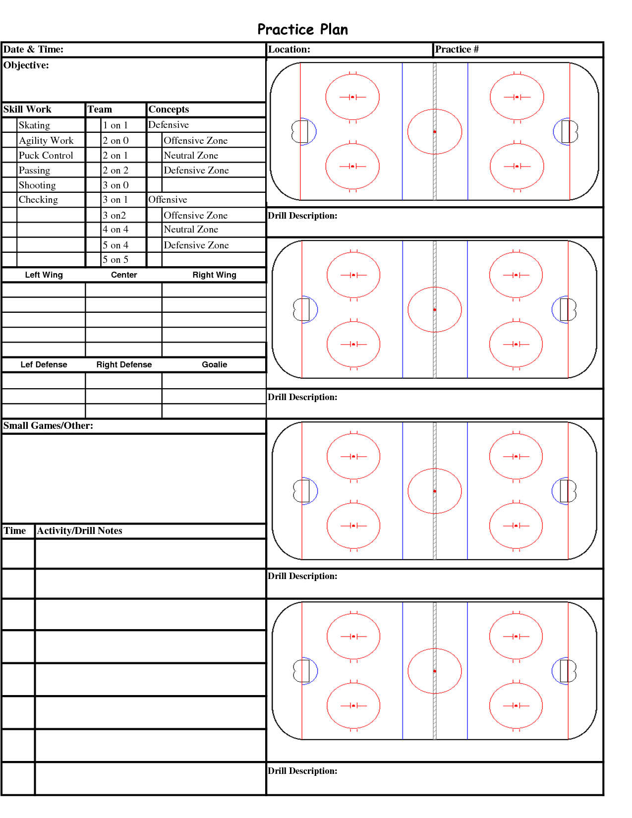 Blank Hockey Practice Plan Template 3 PROFESSIONAL TEMPLATES 