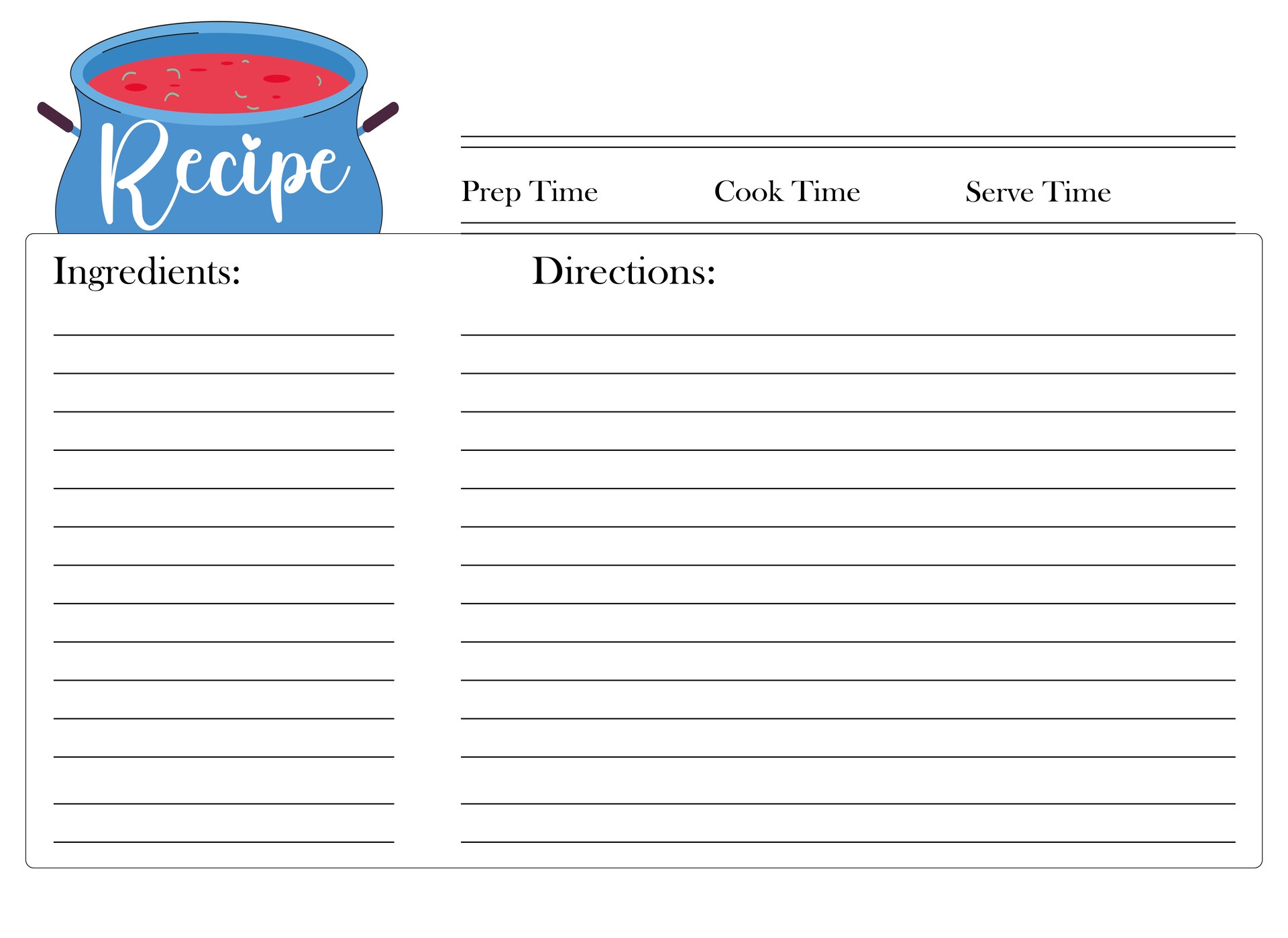 Blank Recipe Card Template Free
