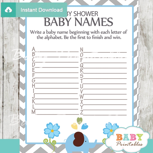 free printable elephant themed baby shower games
