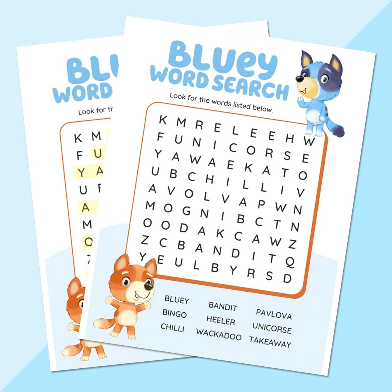 Bluey Word Search Free Printable