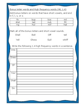 Bonus Letter Words And High Frequency Words WL 1 4 By Pamela Wiseman