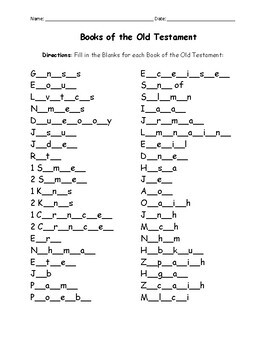 Books Of The Old Testament Printable Activity Fill In The Blanks