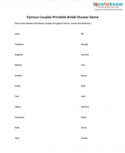 Bridal Shower Game Famous Couples Free Printable Free Templates Printable